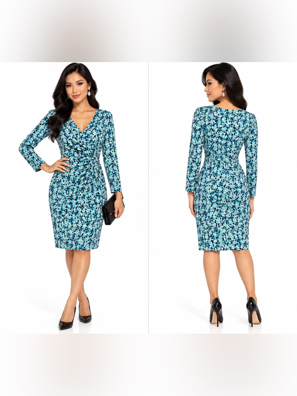 Evan Picone Black Label Printed Long-Sleeve Sheath Dress